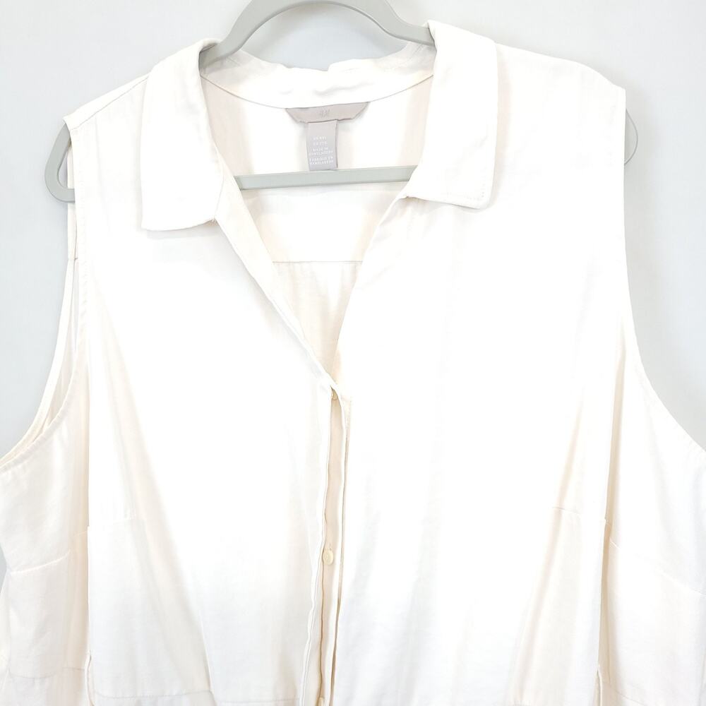 H & M Shift Shirt Dress Collared Button Up Women XXL Off White Minimalist Causal - Picture 9 of 12